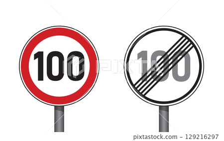 traffic signs set speed limit 100 isolated vector illustration 129216297