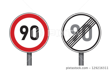 traffic signs set speed limit 90 isolated vector illustration traffic signs set speed limit 90 isolated vector illustration 129216311