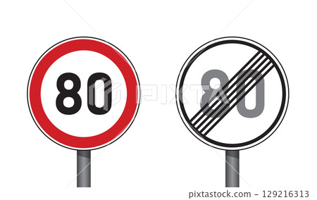traffic signs set speed limit 80 isolated vector illustration 129216313