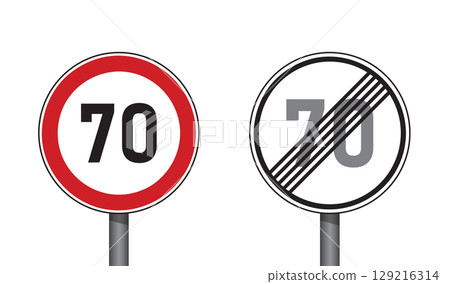 traffic signs set speed limit 70 isolated vector illustration 129216314