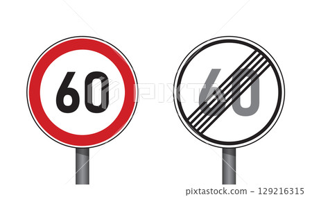 traffic signs set speed limit 60 isolated vector illustration 129216315