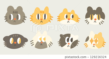 Cute cartoon doodle cat. Animal doodle illustration set. 129216324