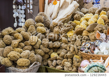 Traditional vegetable washcloth sea sponge. Greece, Rhodes Traditional vegetable washcloth sea sponge. Greece, Rhodes 129216443