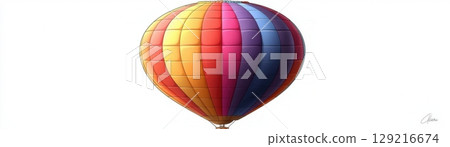 Colorful hot air balloon soaring against a clear blue sky during bright sunny day Colorful hot air balloon soaring against a clear blue sky during bright sunny day 129216674