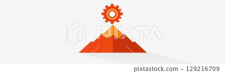 Creative Concept of Mountain with Gear Symbolizing Innovation and Progress in Nature and Industry 129216709