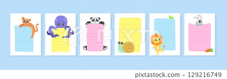 Cute Animals Holding Blank Banner Template for Diary Vector Set Cute Animals Holding Blank Banner Template for Diary Vector Set 129216749