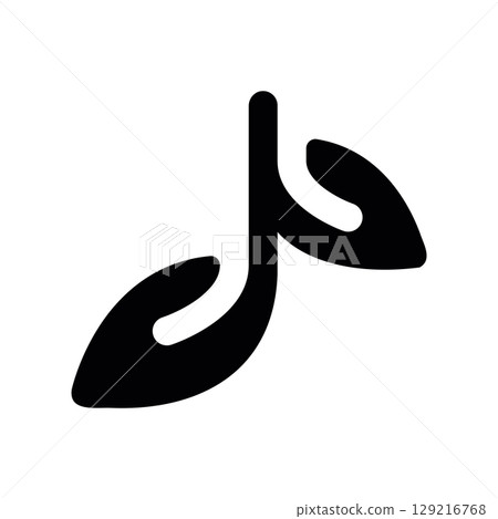 Abstract Silhouette of a Plant Sprig with Two Graceful Leaves Abstract Silhouette of a Plant Sprig with Two Graceful Leaves 129216768