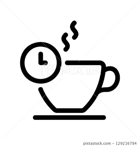 Coffee Break Icon with a Clock on a Steaming Hot Cup Coffee Break Icon with a Clock on a Steaming Hot Cup 129216784