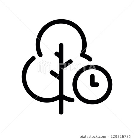 Nature Time Icon with Stylized Trees and a Small Clock Nature Time Icon with Stylized Trees and a Small Clock 129216785