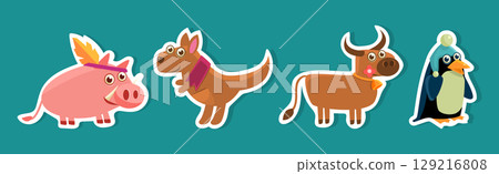 Cute Animal Character with Pretty Snout Sticker Vector Set 129216808