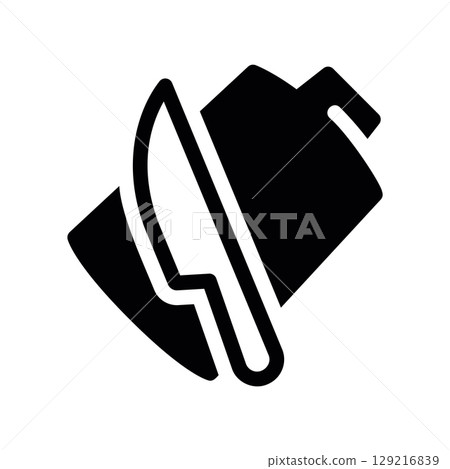 Culinary Icon with a Santoku Knife on a Chopping Block 129216839