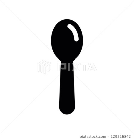 Simple Black Glyph Icon of a Standard Eating Spoon Simple Black Glyph Icon of a Standard Eating Spoon 129216842