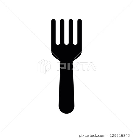 Basic Black Glyph Icon of a Four Tined Dining Fork Basic Black Glyph Icon of a Four Tined Dining Fork 129216843