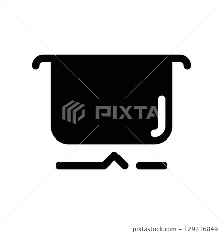 Black Glyph Icon of a Pot Holder Hanging on a Wall Rack Black Glyph Icon of a Pot Holder Hanging on a Wall Rack 129216849