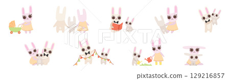 Lovely Bunny Family with Mom, Dad and Baby Vector Set Lovely Bunny Family with Mom, Dad and Baby Vector Set 129216857