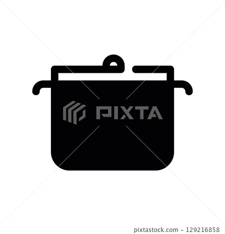Solid Black Glyph Icon of a Cooking Pot with a Lid 129216858