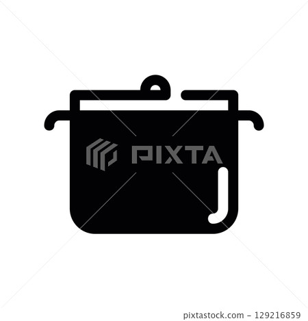 Outline Icon of a Large Cooking Pot with Lid and Handles 129216859