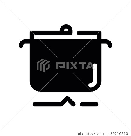 Cooking Pot with Lid Heating on a Gas Stove Burner Icon 129216860
