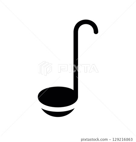 Simple Black Glyph Icon of a Long Handled Soup Ladle Simple Black Glyph Icon of a Long Handled Soup Ladle 129216863