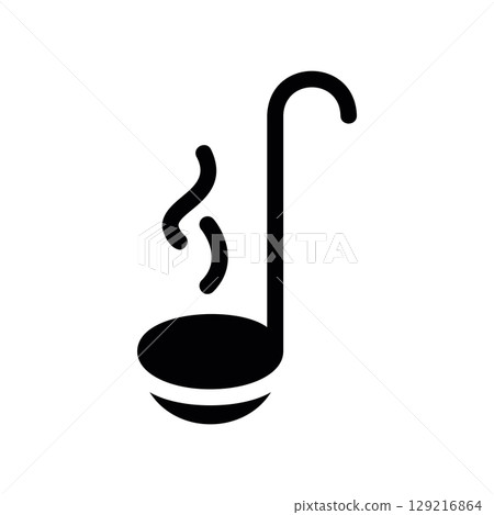 Steaming Hot Soup Ladle Filled with Liquid, Glyph Icon 129216864
