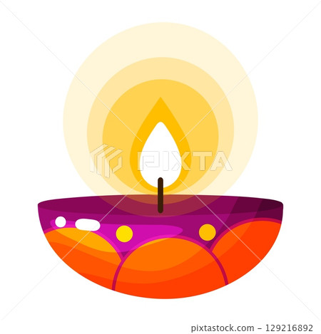 Colorful Lit Diya Oil Lamp Illustration Colorful Lit Diya Oil Lamp Illustration 129216892