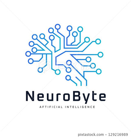Modern Vector Logo Design Of Neural Brain Circuit Representing Artificial Intelligence And Digital Technology. Modern Vector Logo Design Of Neural Brain Circuit Representing Artificial Intelligence And Digital Technology. 129216989