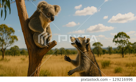 An encounter with a raccoon!? A moment that was too "core" for a koala 129216996