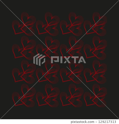 Red heart outlines on a black background - a symbol of love and Valentine's Day. Vector illustration. 129217313