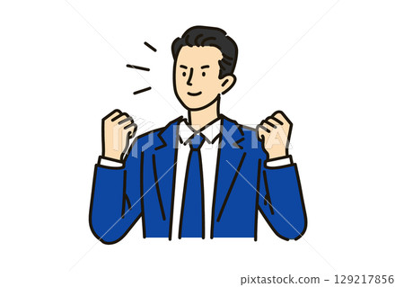 一位身穿藍色西裝的商人舉起拳頭,做出萬歲手勢,慶祝他的商業團隊取得成功,場面十分歡樂 一位身穿藍色西裝的商人舉起拳頭,做出萬歲手勢,慶祝他的商業團隊取得成功,場面十分歡樂 129217856