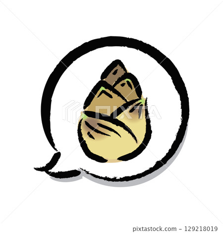 Brush-drawn speech bubble and bamboo shoot icon, logo, illustration 129218019