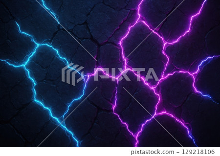 Abstract Dark Stone Surface with Glowing Neon Fissures Futuristic Sci-Fi Texture in Blue and Purple Abstract Dark Stone Surface with Glowing Neon Fissures Futuristic Sci-Fi Texture in Blue and Purple 129218106