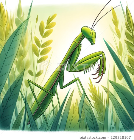 一隻螳螂在草叢中等待 一隻螳螂在草叢中等待 129218107