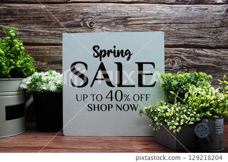 Hello Spring Sale 40% off Promotion Offer Discount Retail Shopping Concept Hello Spring Sale 40% off Promotion Offer Discount Retail Shopping Concept 129218204