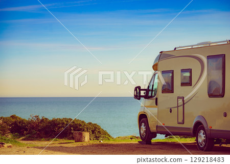 Rv caravan camping on beach 129218483