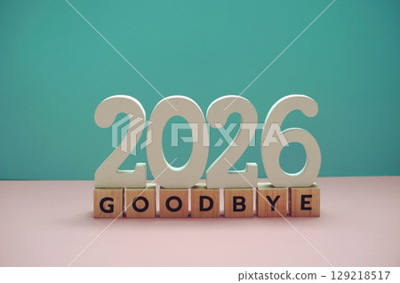 Goodbye 2026 alphabet letter on blue and pink background 129218517