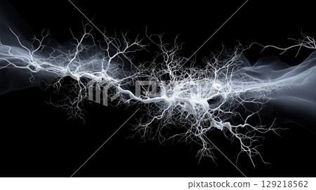 Artistic depiction of lightning illuminating a dark background in high detail 129218562