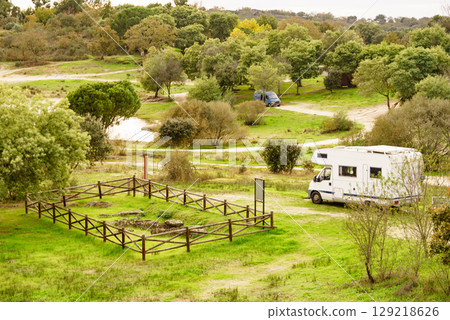 Camper rv camping on nature in Portugal 129218626