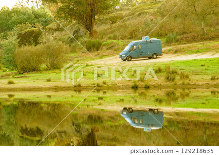 Camper van camping on nature in Portugal Camper van camping on nature in Portugal 129218635