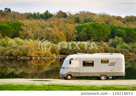 Camper rv camping on nature in Portugal Camper rv camping on nature in Portugal 129218653