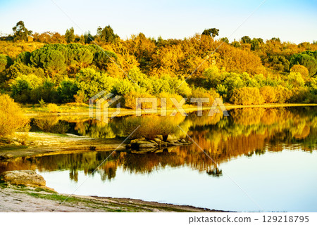 Autumn lake landscape, Alentejo Portugal. 129218795