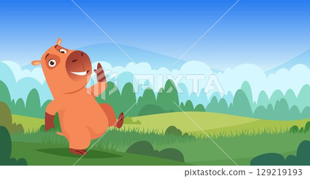 Capybara. Playing cute capybara animal exact vector background illustration Capybara. Playing cute capybara animal exact vector background illustration 129219193