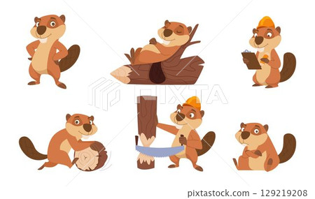 Beavers. Wild forest animals working with wood exact vector cartoon beavers Beavers. Wild forest animals working with wood exact vector cartoon beavers 129219208