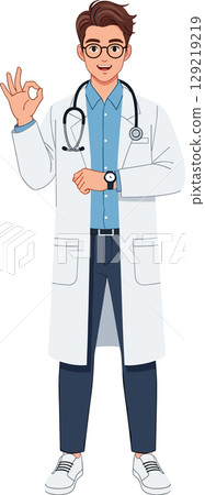 一位年輕的日本男醫生做出「OK」手勢 129219219