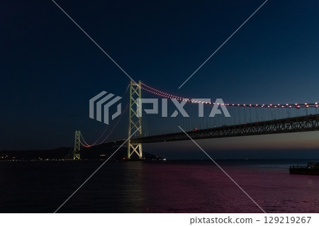 Blue sky and a car crossing an iron bridge 129219267