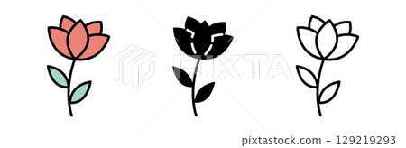 Three beautifully styled flower illustrations showcasing different colors and designs. Three beautifully styled flower illustrations showcasing different colors and designs. 129219293