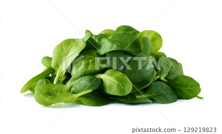 Fresh spinach leaves on white background. Neural network AI generated 129219823