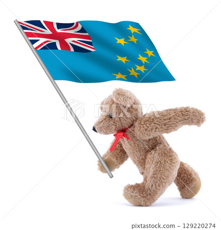 Tuvalu flag being carried by a cute teddy bear Tuvalu flag being carried by a cute teddy bear 129220274