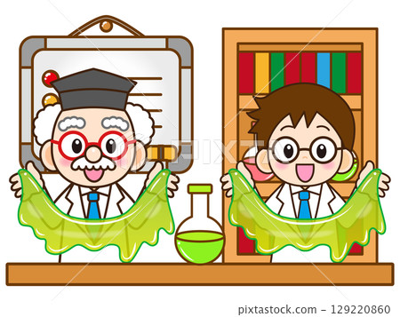 插圖資料2：教授和助教在課堂上進行黏液實驗 129220860