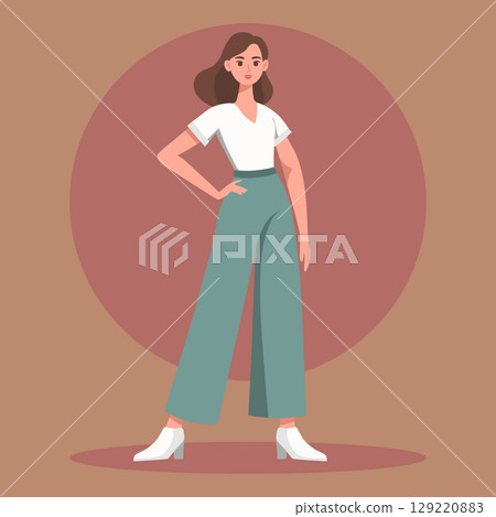Stylish confident woman in trendy clothes, modern female. Illustration, flat style. 129220883