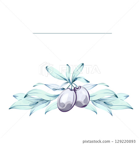 Experience the elegance of olives and olive oil in a beautiful watercolor illustration, frame, border, arrangement inspired by Italian cuisine and nature 129220893